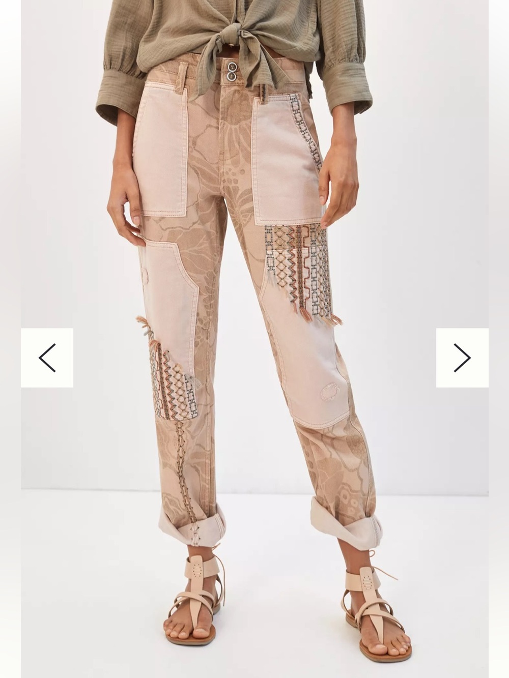 Pilcro Cotton Blend Embroidered The Camp Wanderer Patchwork Pants Sz. 27 - Picture 2 of 7